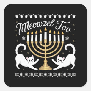 Meowzel Tov Grappige Chanukah Hanukkah Lelijke Tru Vierkante Sticker