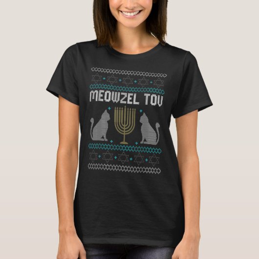 Meowzel Tov Hanukkah Kerstmis joodse kat Hanukka T-shirt (Voorkant)