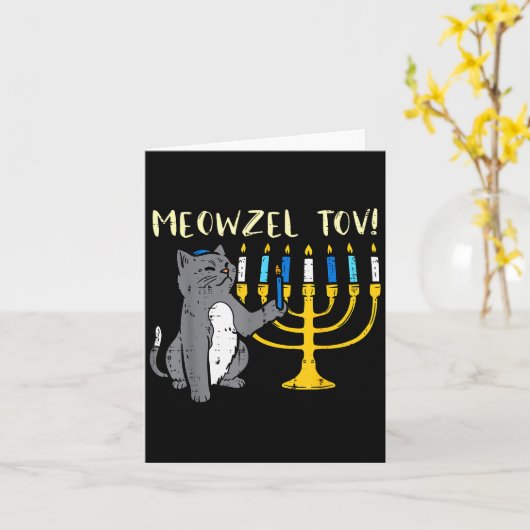 Meowzel Tov Jewish Cat Funny Hanukkah Chanukah Pjs Kaart (Gele Bloem)