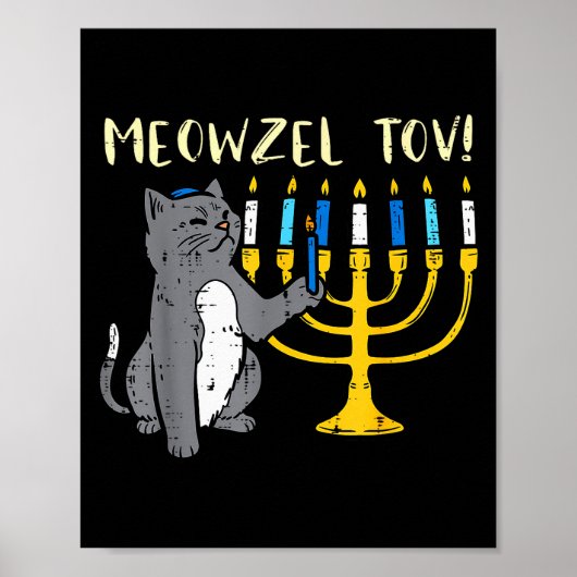 Meowzel Tov Jewish Cat Funny Hanukkah Chanukah Pjs Poster (Voorkant)
