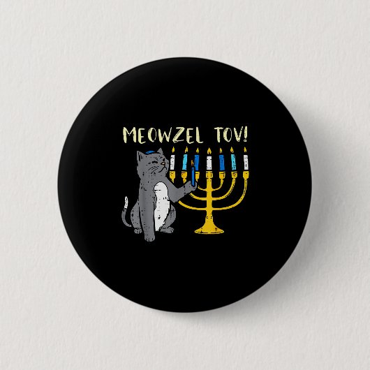 Meowzel Tov Jewish Cat Funny Hanukkah Chanukah Pjs Ronde Button 5,7 Cm (Voorkant)