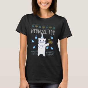 Meowzel Tov Joodse Kerstkat Lelijke Hanukkah T-shirt