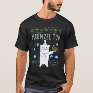 Meowzel Tov joodse kerstkat Ugly Hanukkah T-shirt