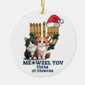 Meowzel Tov Schattige Happy Chanoeka Keramisch Ornament (Voorkant)