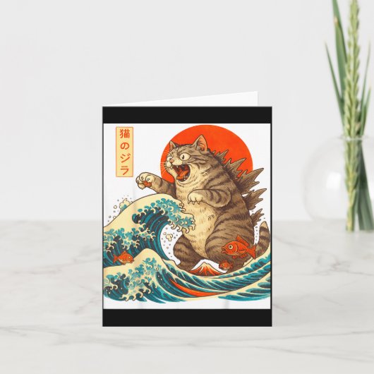 Meowzilla Catzilla Cat Japanese Art Funny For Men  Kaart (Voorkant)