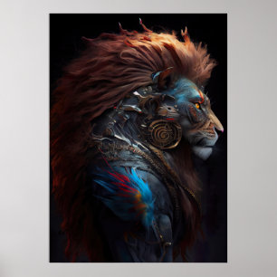 Mer-Lion - Blue Fins Feathers Weirdcore SteamPunk Poster