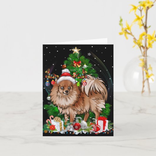 Meranian Christmas Tree Light Pajama Dog Xmas T Sh Kaart (Gele Bloem)