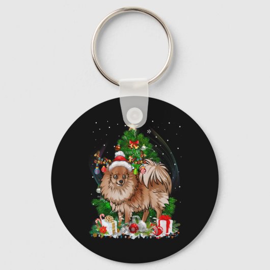 Meranian Christmas Tree Light Pajama Dog Xmas T Sh Sleutelhanger (Voorkant)
