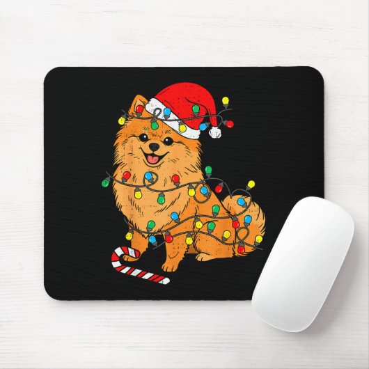Meranian Dog Christmas Lights Santa Xmas Pet Dog L Muismat (Met muis)