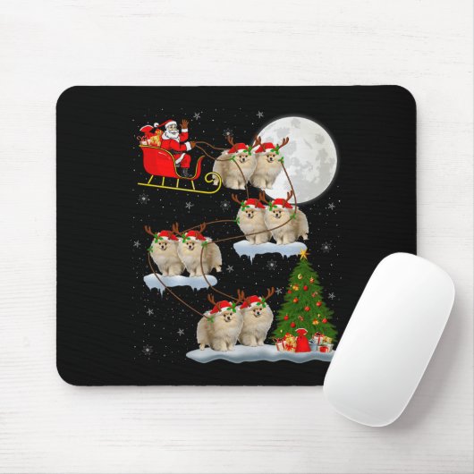 Meranian Dog Santa Sleigh Flying Funny Magical Chr Muismat (Met muis)