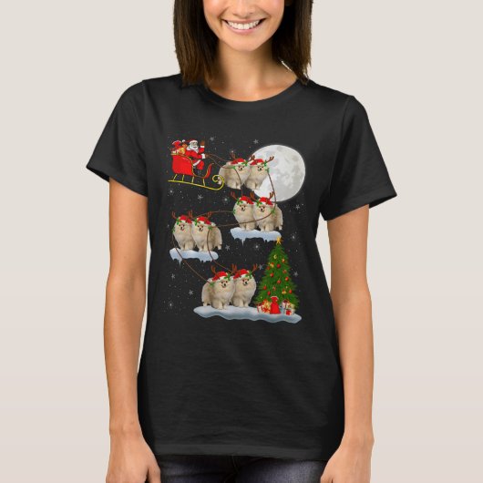 Meranian Dog Santa Sleigh Flying Funny Magical Chr T-shirt (Voorkant)