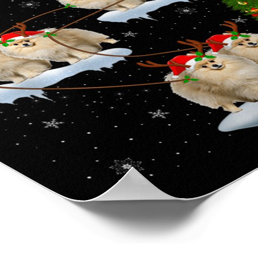 Meranian Dog Santa Sleigh Vliegende Grappige Magis Poster (Hoek)