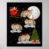 Meranian Dog Santa Sleigh Vliegende Grappige Magis Poster (Voorkant)