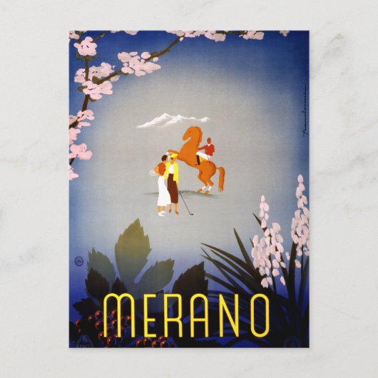 Merano Italy Vintage Travel Poster teruggezet Briefkaart (Voorkant)