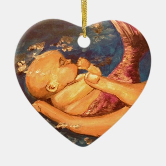 Merbaby bij nacht keramisch ornament (Voorkant)