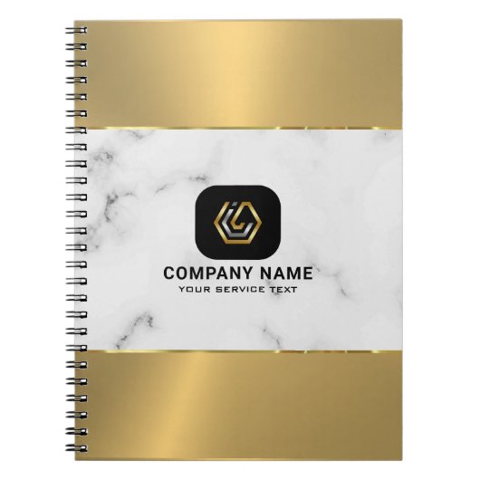 Merble en metallic gouden textuur aangepaste logo notitieboek (Voorkant)