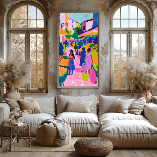 Mercado Callejero: Arte Favista Vibrante Canvas Afdruk