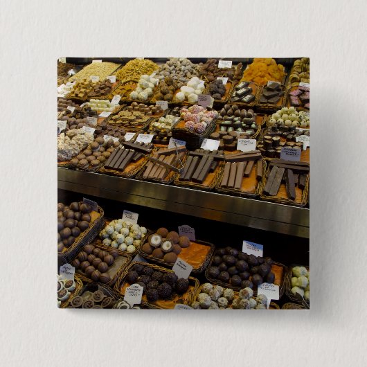 Mercat de Sant Josep, gevarieerde chocolade snoepj Vierkante Button 5,1 Cm (Voorkant)