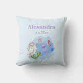 Mercat kat zeemeermin lichtblauw kwekerij aangepas kussen (Voorkant)