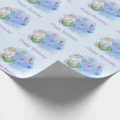 Mercat licht Blauw kat zeemeermin Verjaardag Cadeaupapier (Hoek)