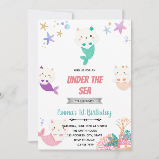 Mercat onder de zee verjaardagsuitnodiging bedankkaart (Voorkant)