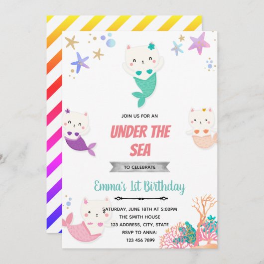 Mercat onder zee verjaardagsuitnodiging bedankkaart (Voorkant / Achterkant)