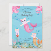 Mercat Zeemeermin Kat Verjaardagsfeest Uitnodiging (Voorkant)