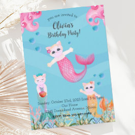 Mercat Zeemeermin Kat Verjaardagsfeest Uitnodiging