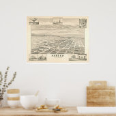 Merced, CA. Panoramische kaart 1888 (1062A) Poster (Keuken)