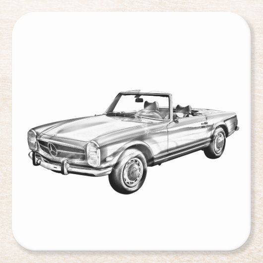 Mercedes Benz 280 SL Converteerbare Car Illustrati Kartonnen Onderzetters (Voorkant)