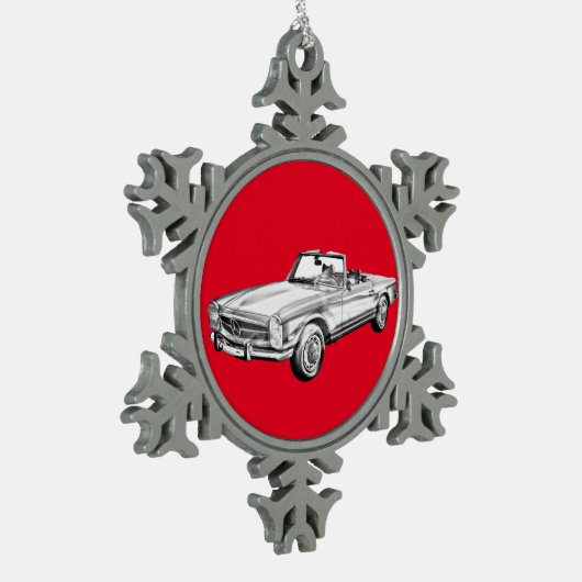 Mercedes Benz 280 SL Converteerbare Car Illustrati Tin Sneeuwvlok Ornament (Links)