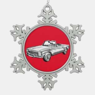 Mercedes Benz 280 SL Converteerbare Car Illustrati Tin Sneeuwvlok Ornament