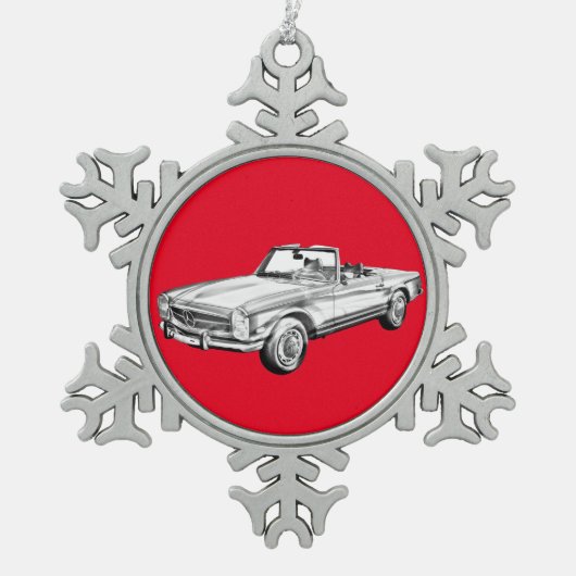 Mercedes Benz 280 SL Converteerbare Car Illustrati Tin Sneeuwvlok Ornament (Voorkant)