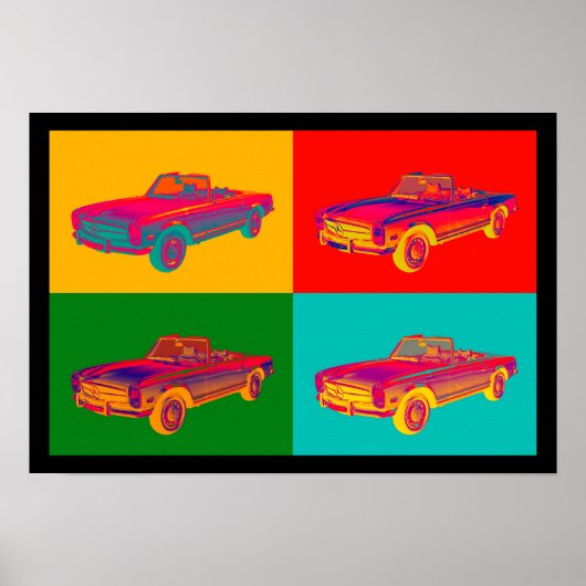 Mercedes Benz 280 SL Converteerbare Pop Art Poster (Voorkant)