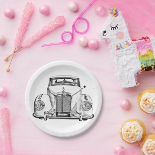 Mercedes Benz 300 Luxury Classic Car Illustration Papieren Bordje (Feest)