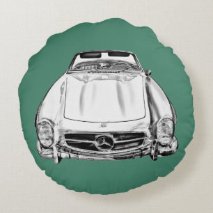Mercedes Benz 300 SL Cabriolet Auto Illustratie Rond Kussen