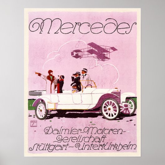 Mercedes Daimler Motor 1914 Old Adverteren Poster (Voorkant)
