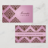 Mercedes Pink & Chocolate Damask Visitekaartje (Voorkant / Achterkant)