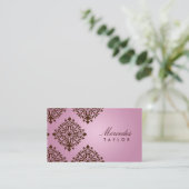 Mercedes Pink & Chocolate Damask Visitekaartje (Staand voorkant)