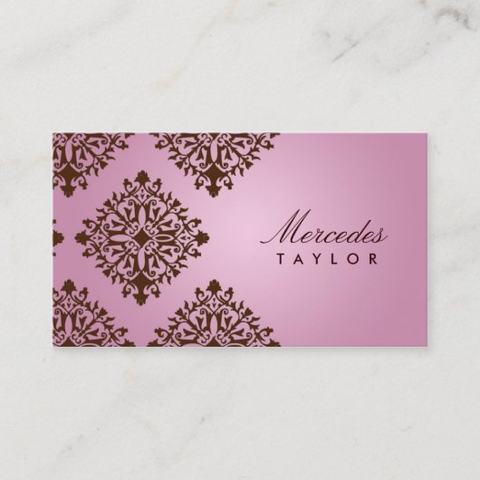Mercedes Pink & Chocolate Damask Visitekaartje (Voorkant)