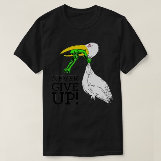Merch geeft nooit ooievaar en kikker Merch op. T-shirt (Design voorkant)