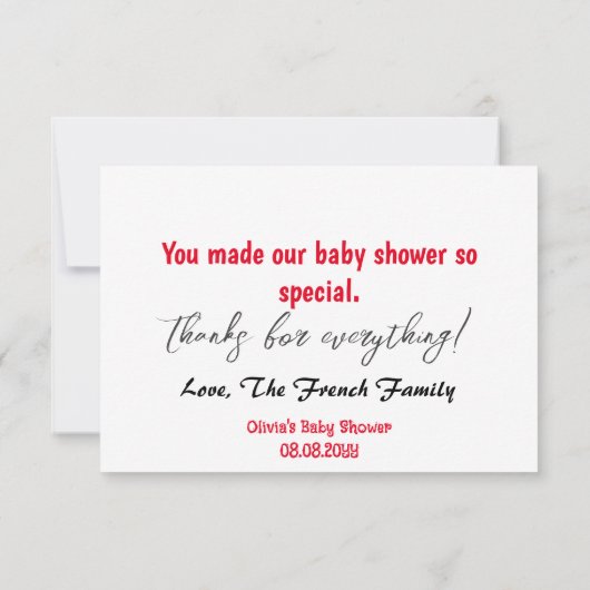 Merci. Baby shower dank u kaarten (Achterkant)