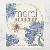 Merci Beaucoup Blauwe Bloem Bij Bedankt Aangepast Wijn Etiket (Enkel label)