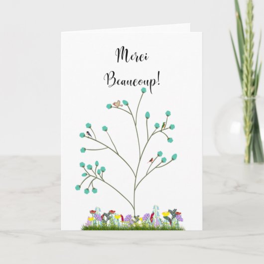 Merci Beaucoup Blossom Tree & Flowers Card Bedankkaart (Voorkant)