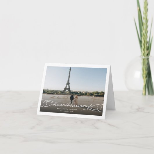 Merci Beaucoup Chic Script Photo Weddenschap Bedan Notitiekaartje (Voorkant)