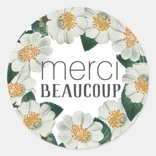 Merci Beaucoup Dank je Floral White Rose Ronde Sticker (Voorkant)