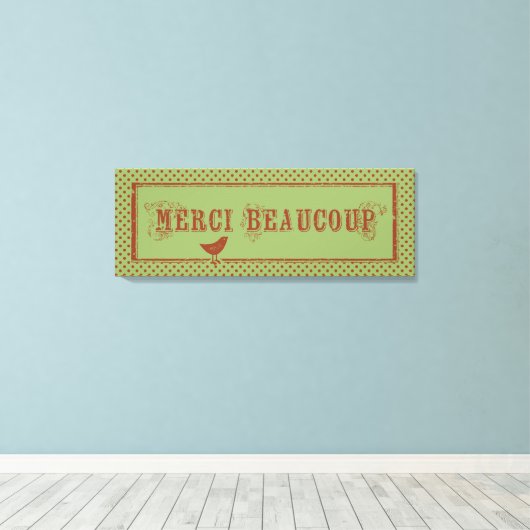 Merci Beaucoup Distress Bird Art Canvas Afdruk (Insitu (Houten vloer))