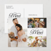 Merci Beaucoup Drie foto Elegante bruiloft Uitnodiging Briefkaart (Voorkant / Achterkant)