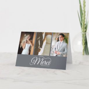 Merci Beaucoup Grey Photo Hand Lettered Wedding Bedankkaart