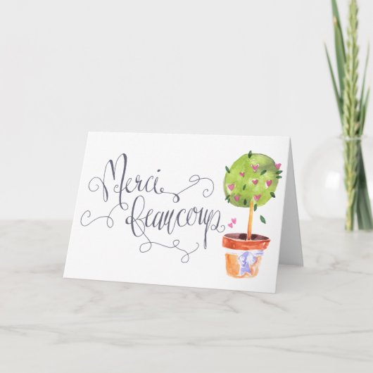 Merci Beaucoup Heart Topiary Wenskaart Bedankkaart (Voorkant)